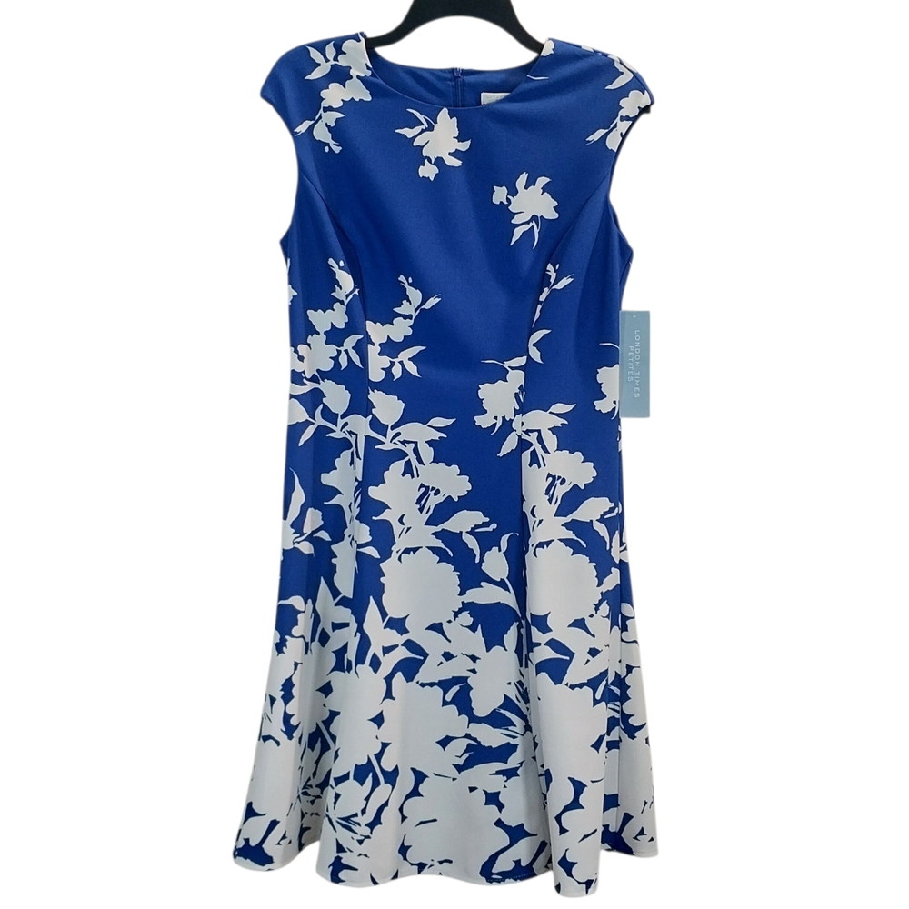 London Times Fit & Flare Floral Midi Dress with Cap Sleeves, Blue & White